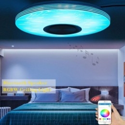 Luminária de teto embutida, lâmpada decorativa, controle remoto por aplicativo, bluetooth, música, alto-falante, lâmpada