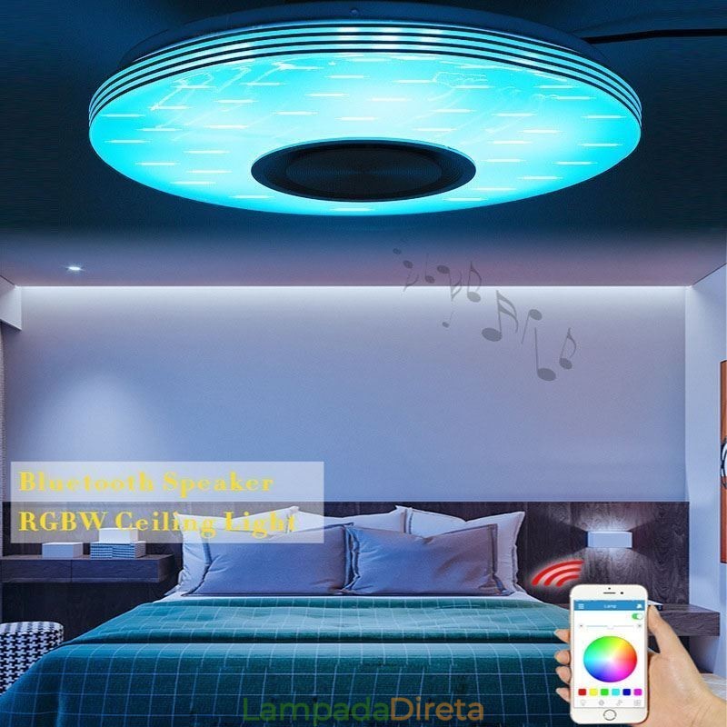 Luminária de teto embutida, lâmpada decorativa, controle remoto por aplicativo, bluetooth, música, alto-falante, lâmpada