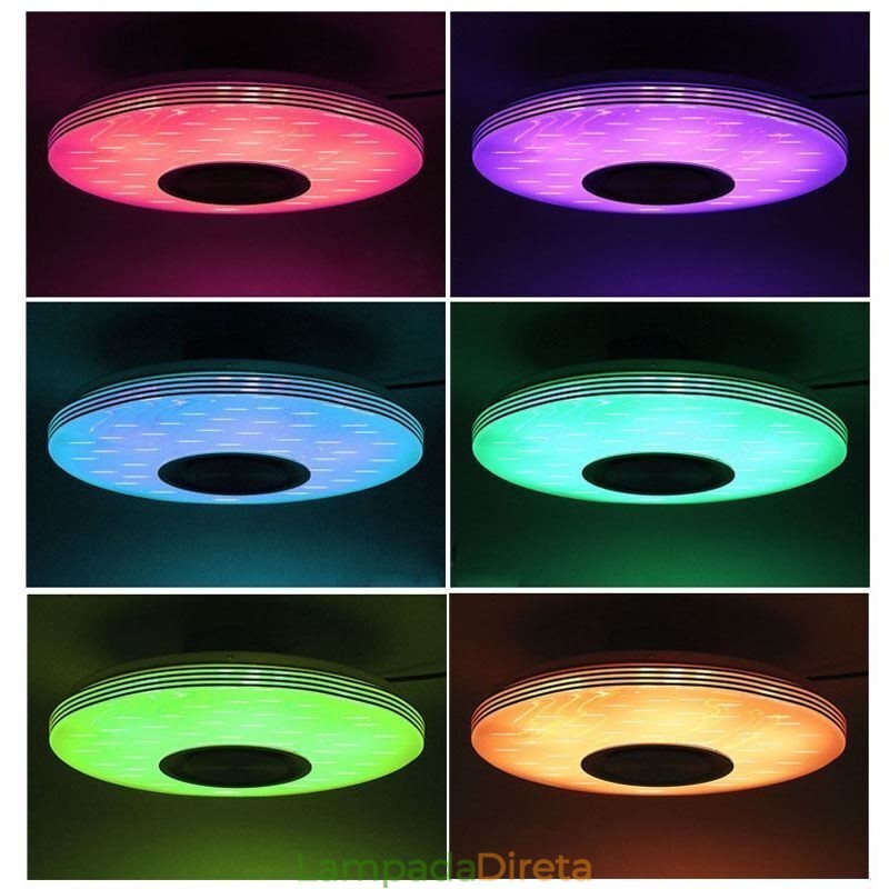 Luminária de teto embutida, lâmpada decorativa, controle remoto por aplicativo, bluetooth, música, alto-falante, lâmpada