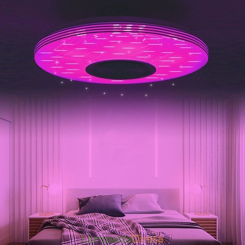 Luminária de teto embutida, lâmpada decorativa, controle remoto por aplicativo, bluetooth, música, alto-falante, lâmpada