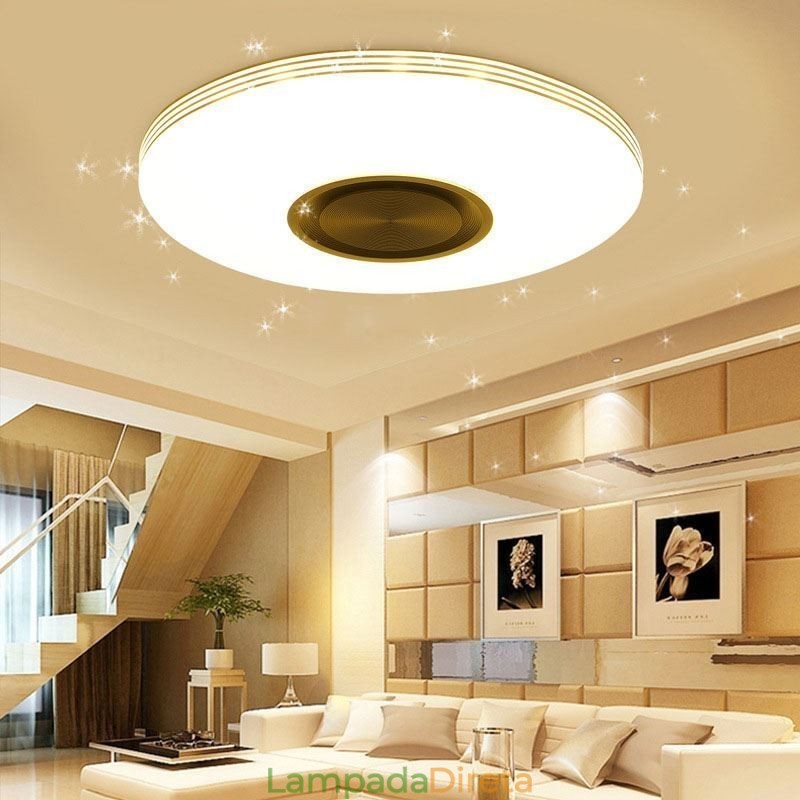 Luminária de teto embutida, lâmpada decorativa, controle remoto por aplicativo, bluetooth, música, alto-falante, lâmpada