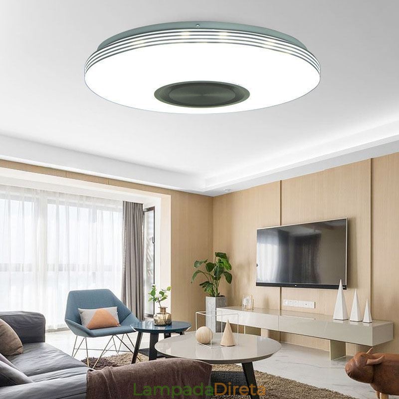 Luminária de teto embutida, lâmpada decorativa, controle remoto por aplicativo, bluetooth, música, alto-falante, lâmpada