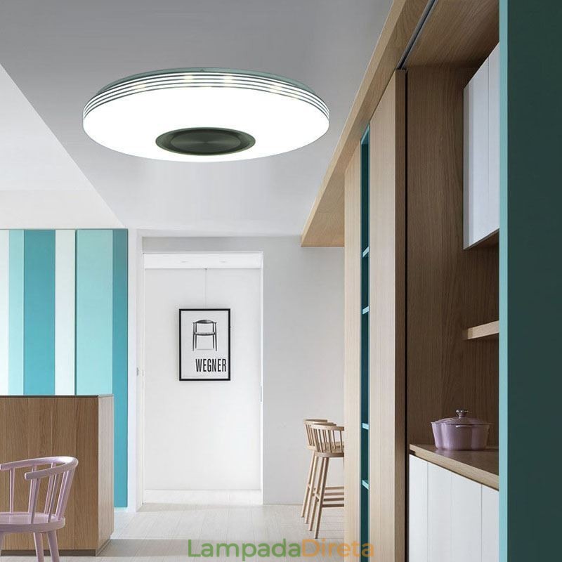 Luminária de teto embutida, lâmpada decorativa, controle remoto por aplicativo, bluetooth, música, alto-falante, lâmpada