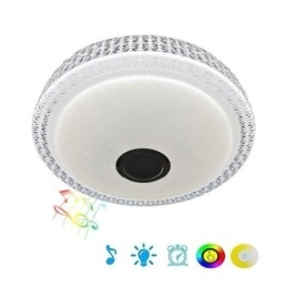 Luminária de teto decorativa com controle remoto por aplicativo Bluetooth, alto-falante musical, montagem embutida
