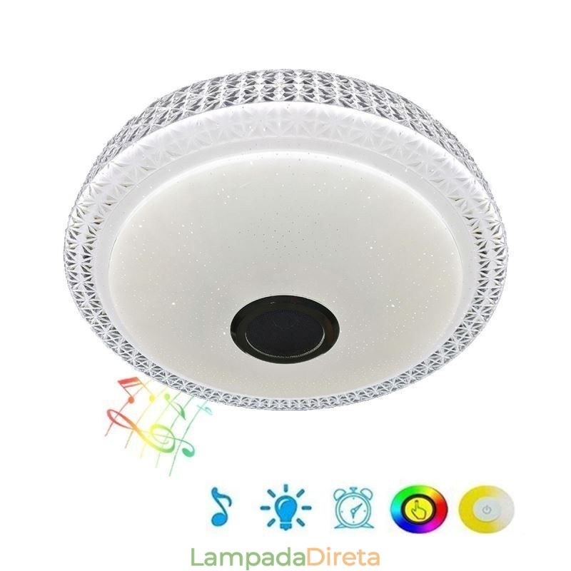 Luminária de teto decorativa com controle remoto por aplicativo Bluetooth, alto-falante musical, montagem embutida