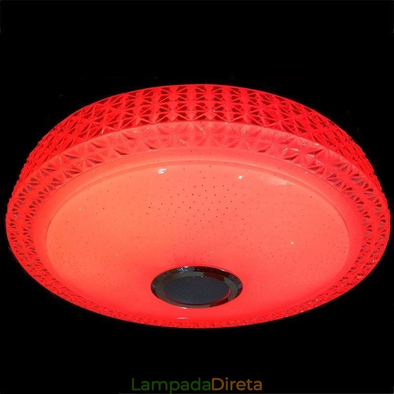Luminária de teto decorativa com controle remoto por aplicativo Bluetooth, alto-falante musical, montagem embutida