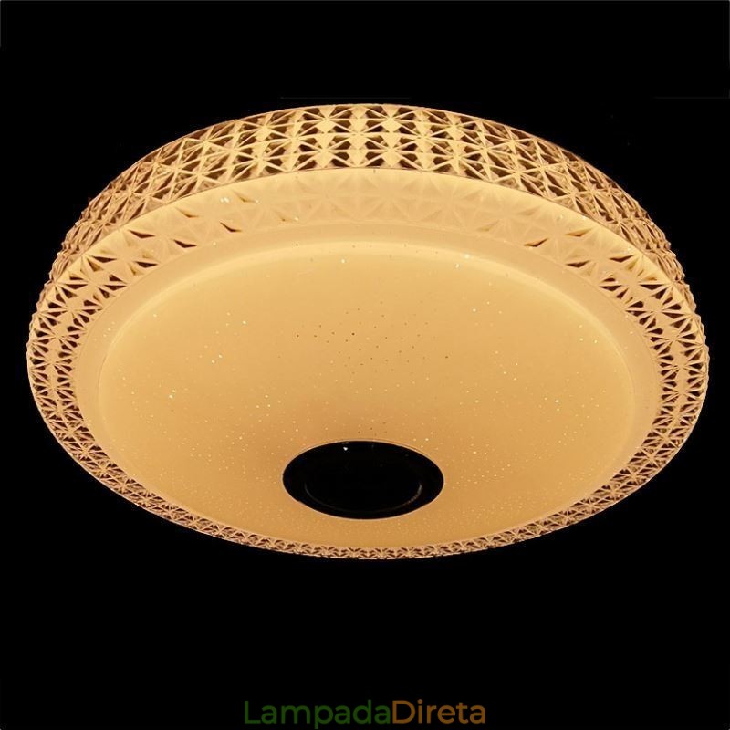 Luminária de teto decorativa com controle remoto por aplicativo Bluetooth, alto-falante musical, montagem embutida