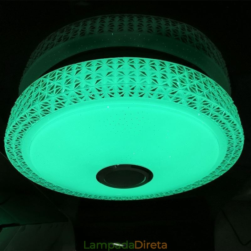 Luminária de teto decorativa com controle remoto por aplicativo Bluetooth, alto-falante musical, montagem embutida