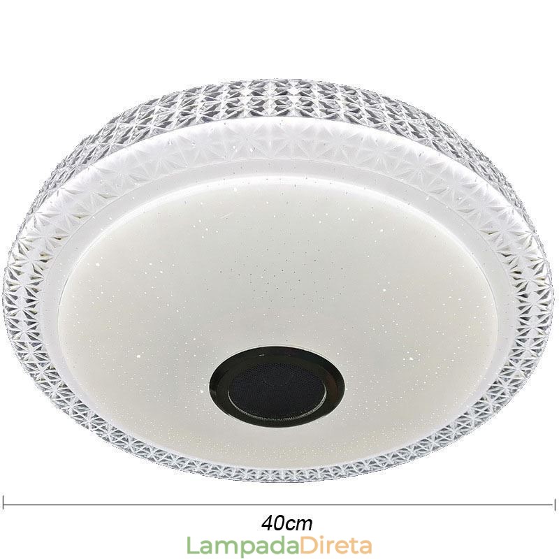 Luminária de teto decorativa com controle remoto por aplicativo Bluetooth, alto-falante musical, montagem embutida