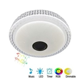 Luminária de teto decorativa com controle remoto por aplicativo Bluetooth, alto-falante musical, montagem embutida