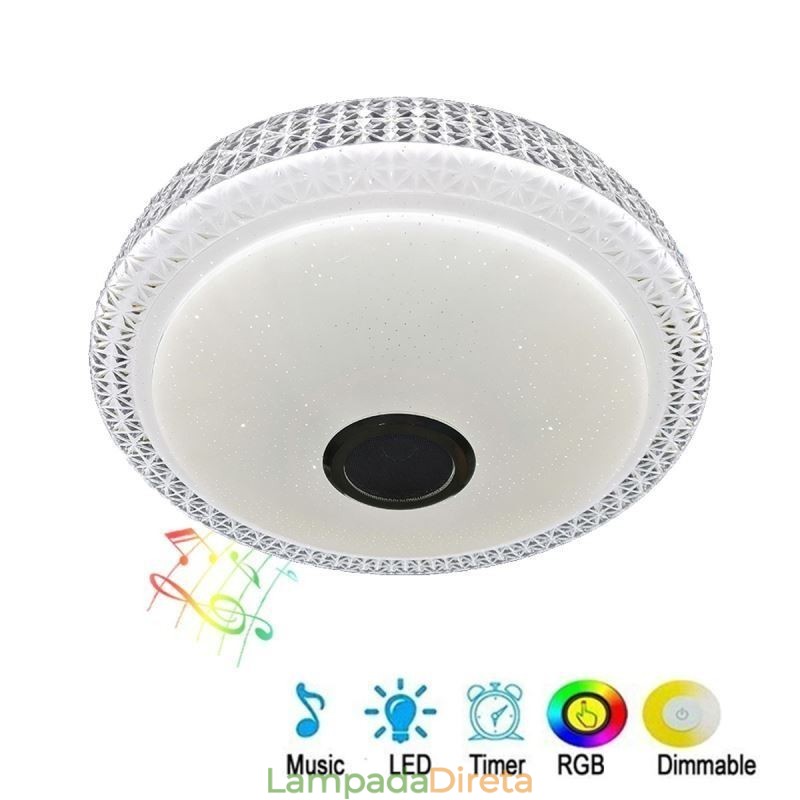 Luminária de teto decorativa com controle remoto por aplicativo Bluetooth, alto-falante musical, montagem embutida