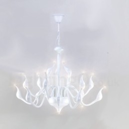 Lustre moderno de cisne de aço inoxidável com 18 luzes G4 com acabamento branco
