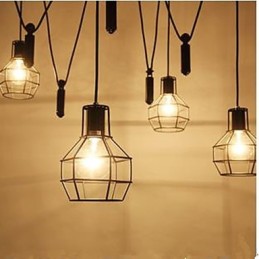 Lustre de jantar sentado, lâmpadas e lanternas americanas, gaiolas minúsculas, droplight