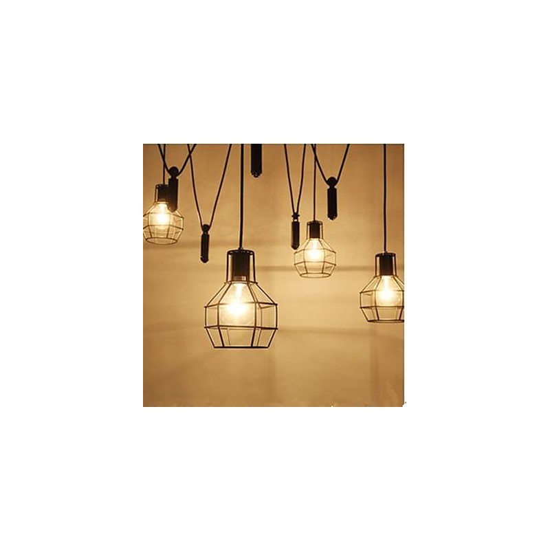 Lustre de jantar sentado, lâmpadas e lanternas americanas, gaiolas minúsculas, droplight