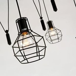 Lustre de jantar sentado, lâmpadas e lanternas americanas, gaiolas minúsculas, droplight