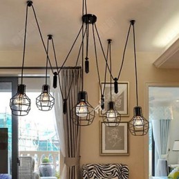 Lustre de jantar sentado, lâmpadas e lanternas americanas, gaiolas minúsculas, droplight