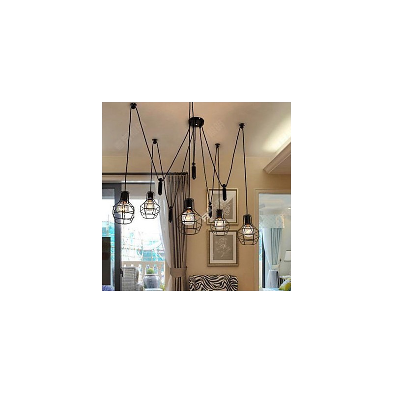 Lustre de jantar sentado, lâmpadas e lanternas americanas, gaiolas minúsculas, droplight
