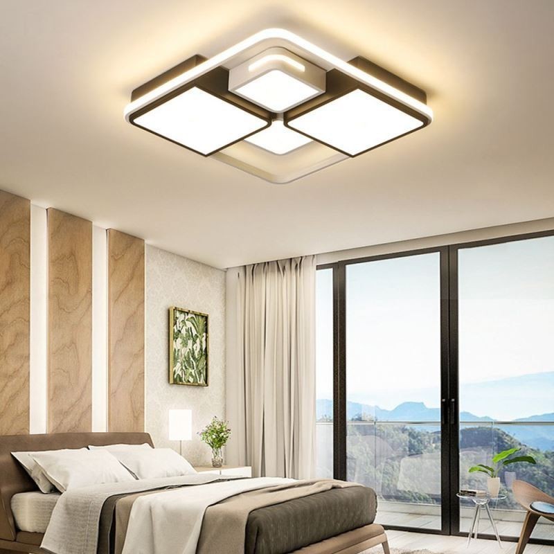 Luminária de teto moderna embutida em acrílico quadrado preto e branco