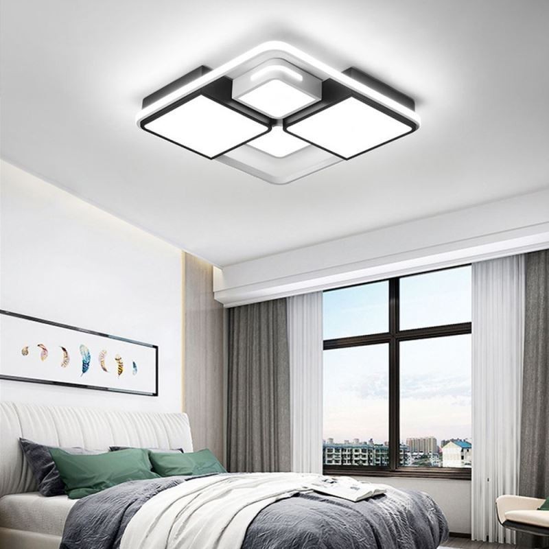 Luminária de teto moderna embutida em acrílico quadrado preto e branco