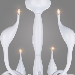 Lustre moderno de cisne de aço inoxidável com 18 luzes G4 com acabamento branco