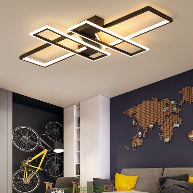 Luminária de teto embutida de 4 luzes, luminária decorativa geométrica linear moderna
