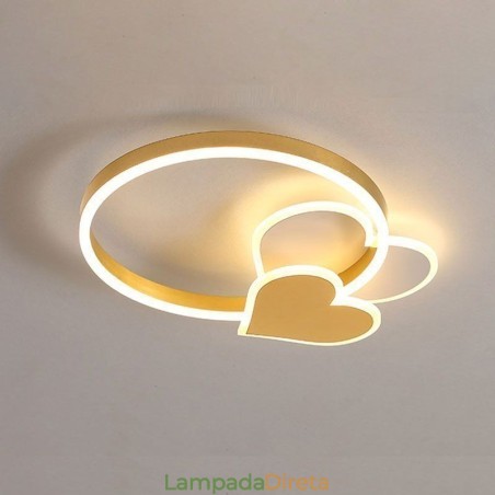 Luminária de teto moderna de acrílico embutida dourada com dois corações Luminária de teto moderna de acrílico embutida dourada com dois corações