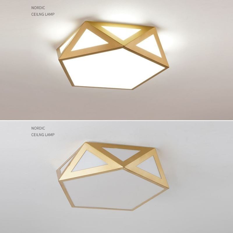 Luminária de teto acrílica geométrica dourada embutida