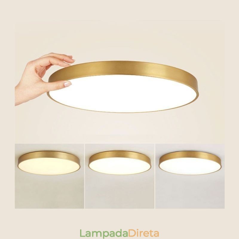 Luminária de teto redonda embutida moderna em acrílico dourado