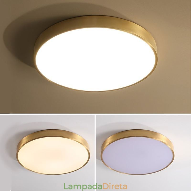 Luminária de teto redonda embutida moderna em acrílico dourado