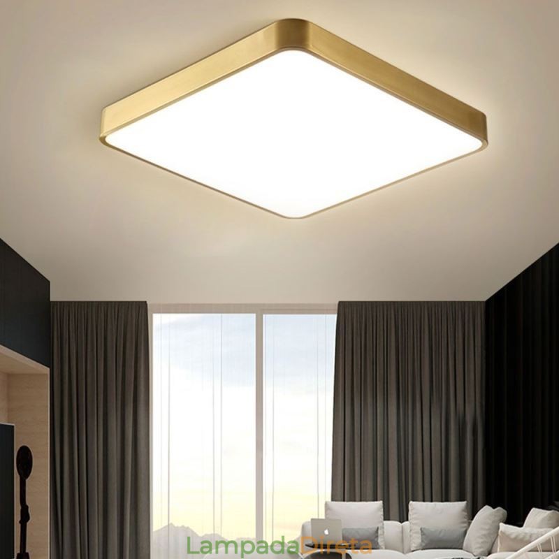 Luminária de teto quadrada dourada minimalista de acrílico embutida