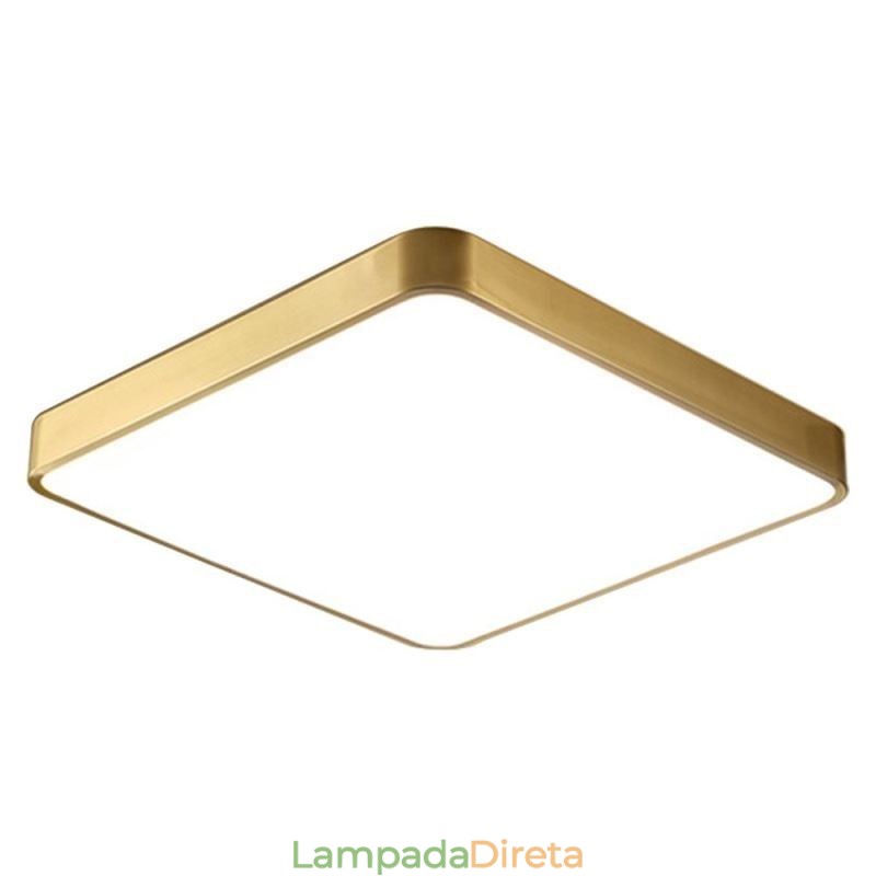 Luminária de teto quadrada dourada minimalista de acrílico embutida