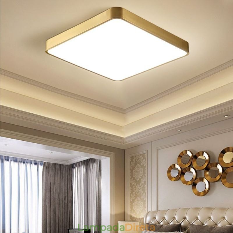 Luminária de teto quadrada dourada minimalista de acrílico embutida