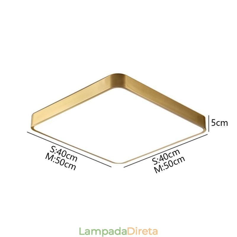 Luminária de teto quadrada dourada minimalista de acrílico embutida