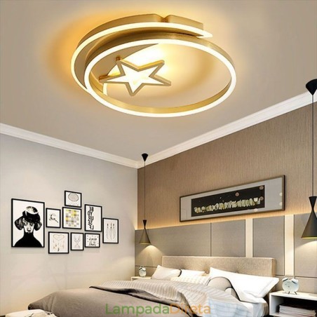 Luminária de teto embutida Moon Star em acrílico dourado Luminária de teto embutida Moon Star em acrílico dourado