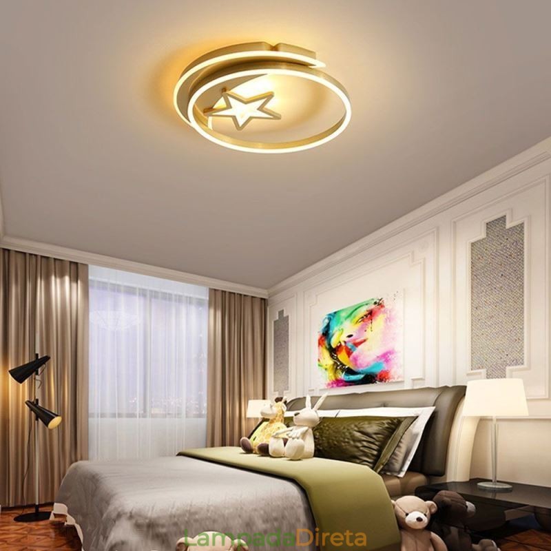 Luminária de teto embutida Moon Star em acrílico dourado