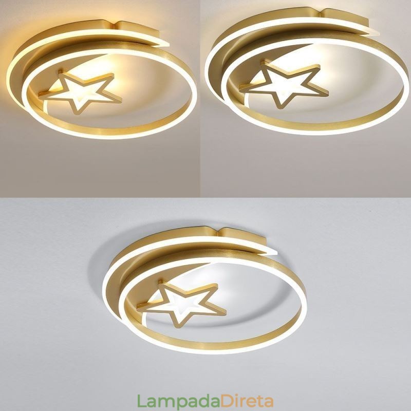 Luminária de teto embutida Moon Star em acrílico dourado