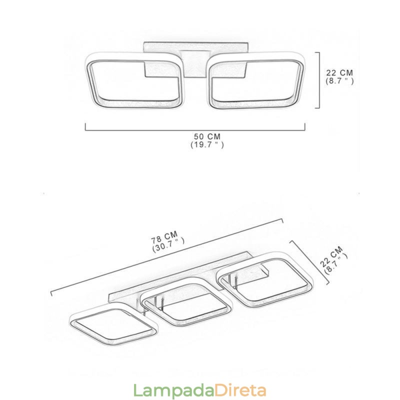 Luminária de teto moderna minimalista com moldura quadrada de acrílico embutida