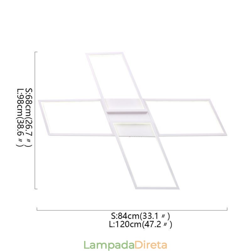 Luminária de teto acrílica minimalista embutida em formato de X