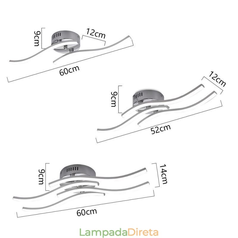 Luminária de teto em acrílico moderna e simples com formato de onda embutida