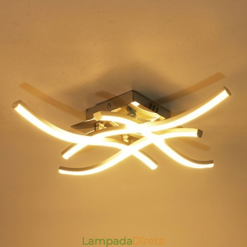 Luminária de teto em acrílico moderna e simples com 4 luzes em formato de onda