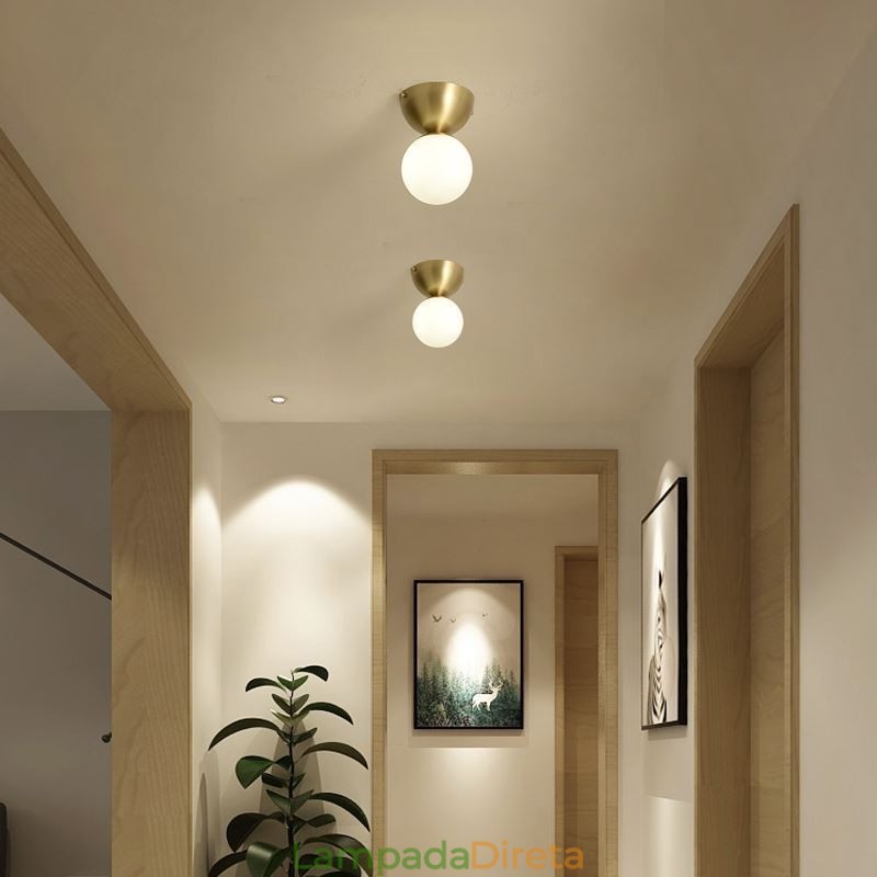 Mini luminária de teto embutida de latão nórdico para iluminação de foyer