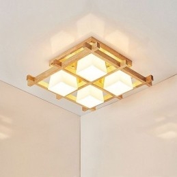 Nordic Square Grid Luminária de teto embutida emborrachada Luz de madeira
