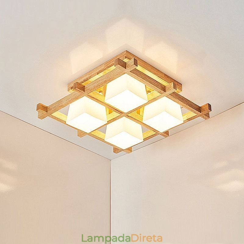 Nordic Square Grid Luminária de teto embutida emborrachada Luz de madeira