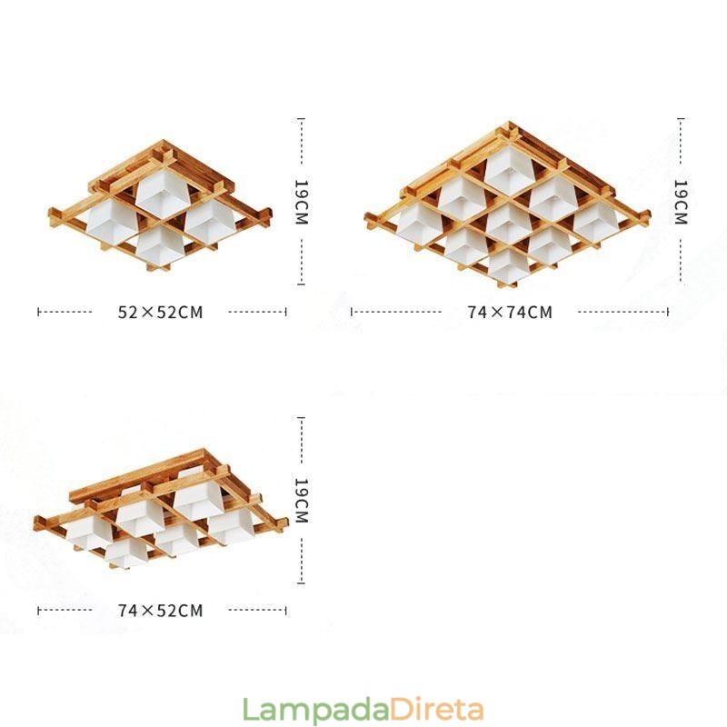 Nordic Square Grid Luminária de teto embutida emborrachada Luz de madeira