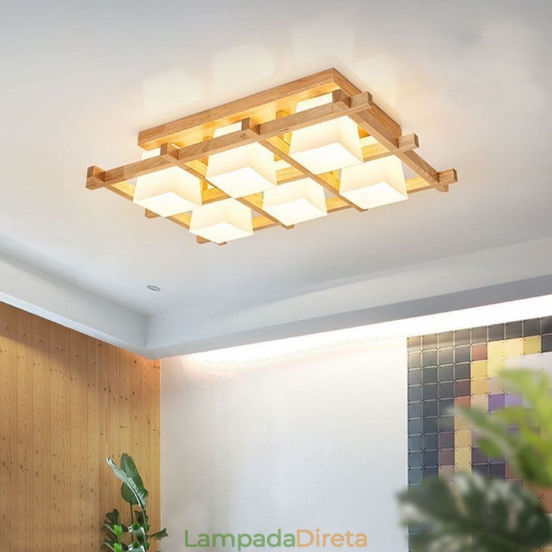 Nordic Square Grid Luminária de teto embutida emborrachada Luz de madeira