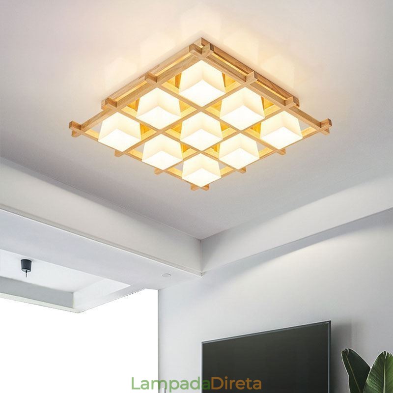 Nordic Square Grid Luminária de teto embutida emborrachada Luz de madeira
