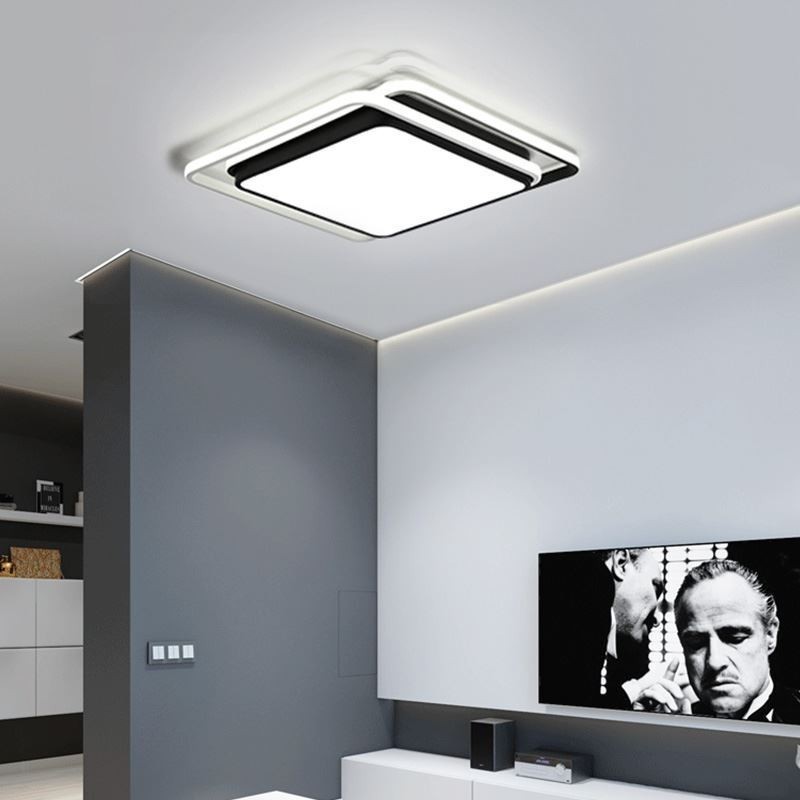 Luminária de teto geométrica moderna e simples embutida com moldura quadrada