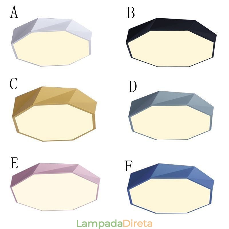 Luminária de teto moderna com design octogonal especial e montagem embutida, lâmpada ultrafina