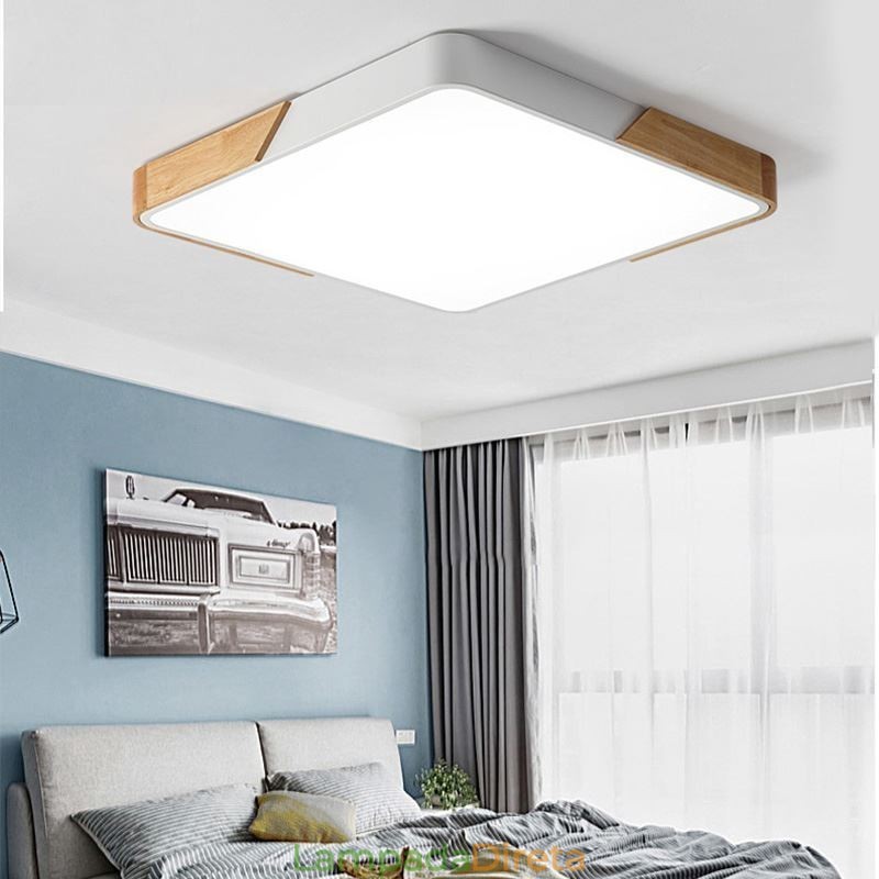 Luminária de teto com estrutura de madeira embutida simples, lâmpada de design superfino, luz de pendurar