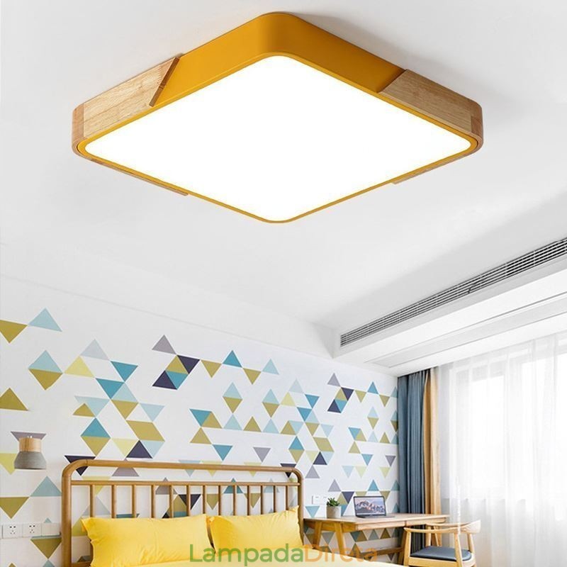Luminária de teto com estrutura de madeira embutida simples, lâmpada de design superfino, luz de pendurar